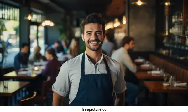 Portrait of a smiling waiter in a restaurant