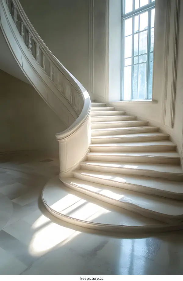 White Marble Staircase in a Grand Building