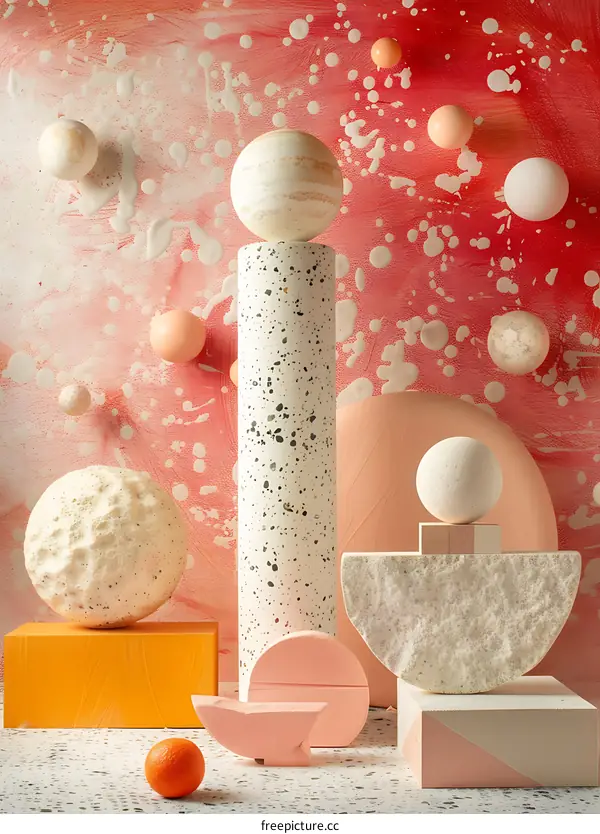 Abstract Still Life with Geometric Shapes and Orange