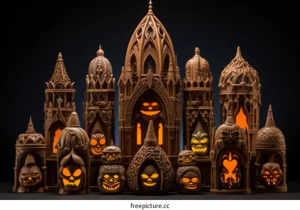 Carved wooden Halloween decorations