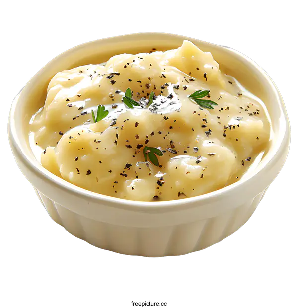 [Transparent Background PNG]Mashed Potatoes with Parsley and Pepper in a Bowl