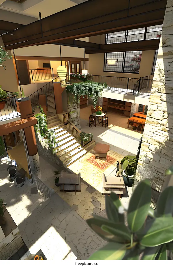 Modern Home Interior Design with Stone Walls and Greenery