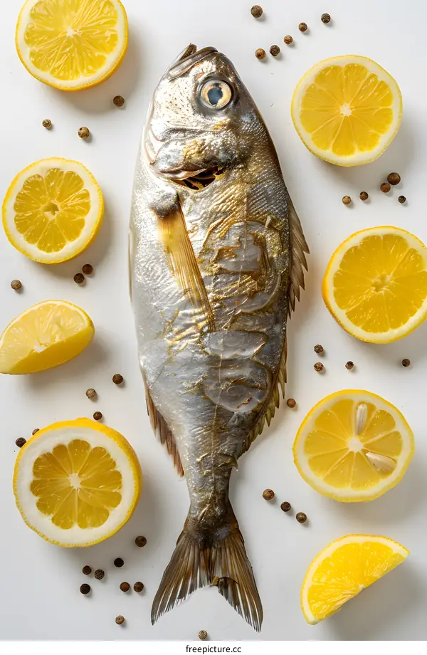 fish and lemon slices