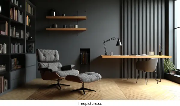 Modern Dark Gray Home Office Study Room Illustration