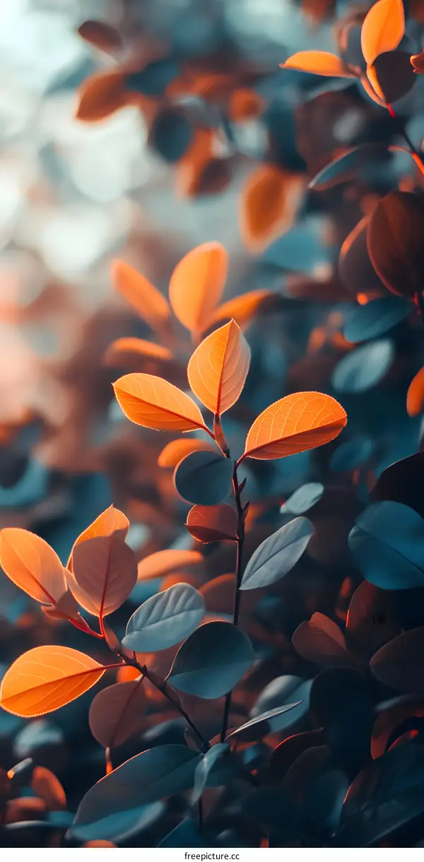 Closeup of Green and Orange Leaves