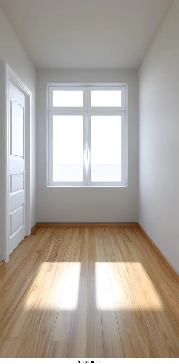 Empty Room with Wood Floor and Large Windows