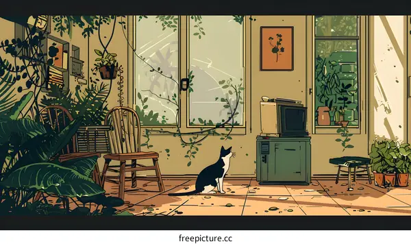 Cat In A Room Full Of Plants