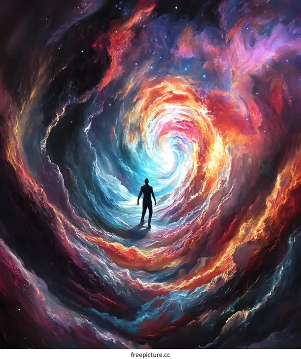 Silhouette of Man Facing a Swirling Nebula