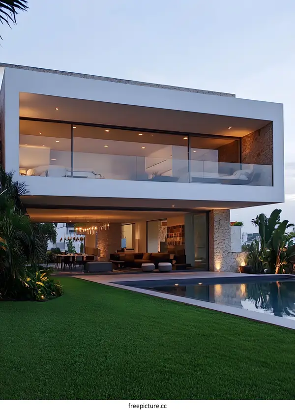 Modern Minimalist Home with Pool and Lush Greenery