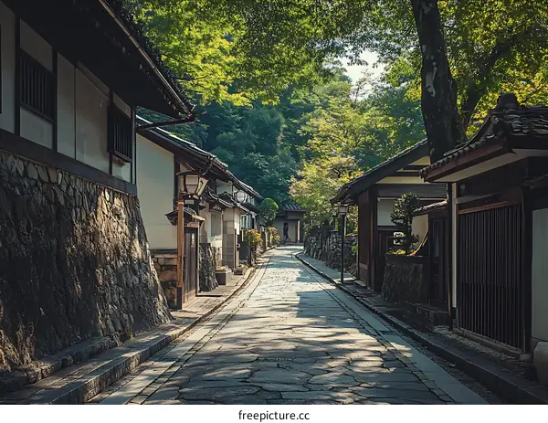 Stone Paved Street In A Quiet Japanese Village