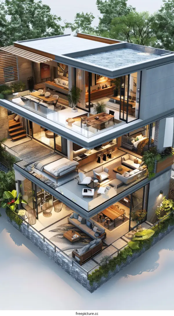 Modern Multi-Level House Design Illustration