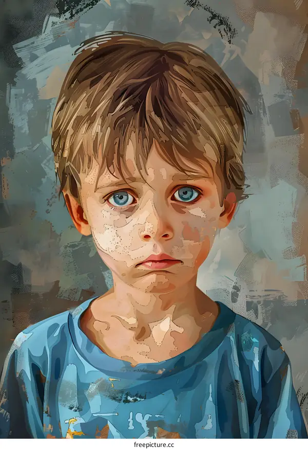 Portrait of a young boy with blue eyes and brown hair