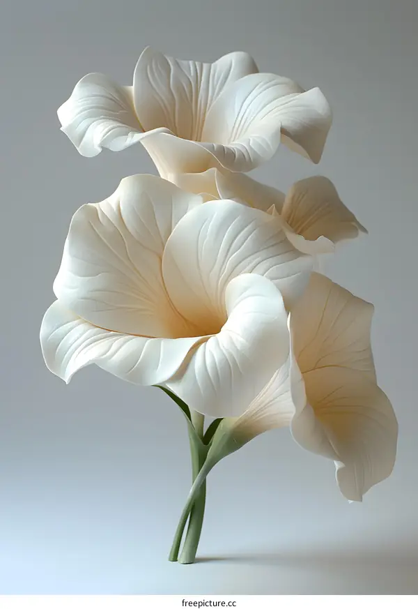 White Calla Lilies On Gray Background