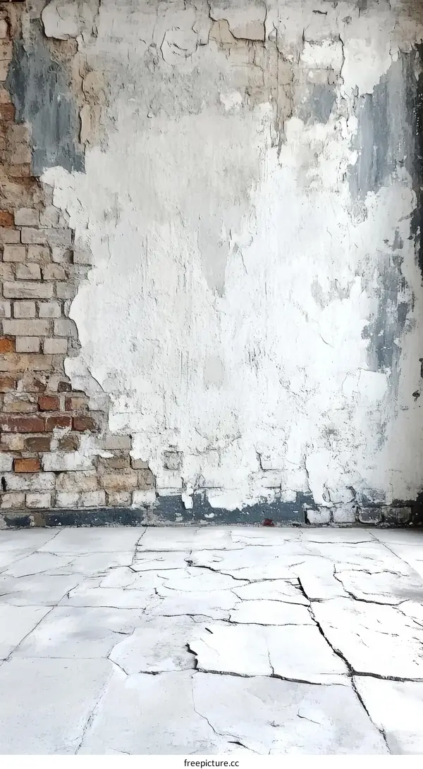 Rustic Interior with Cracked Concrete Floor and Brick Wall
