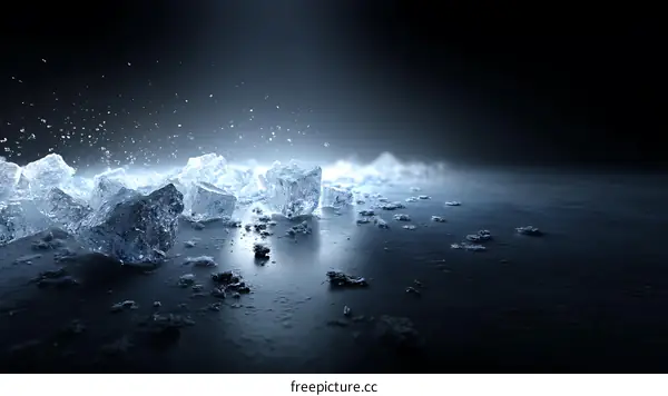 Ice Cubes Falling on Dark Surface
