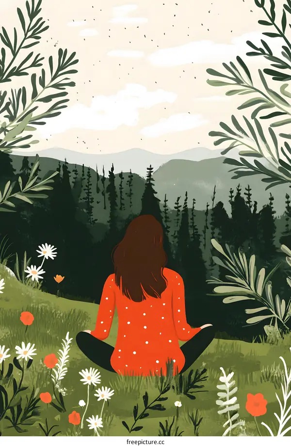 Woman Sitting in Nature Illustration