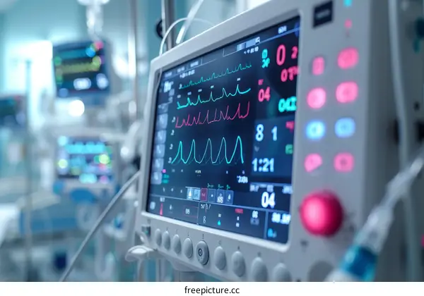 Patient monitor displaying vital signs