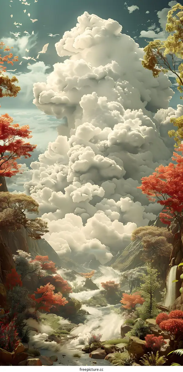 Fantasy Forest River and Clouds