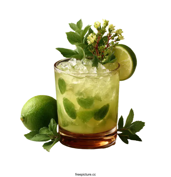 [Transparent Background PNG]Refreshing Mojito Cocktail with Fresh Lime and Mint