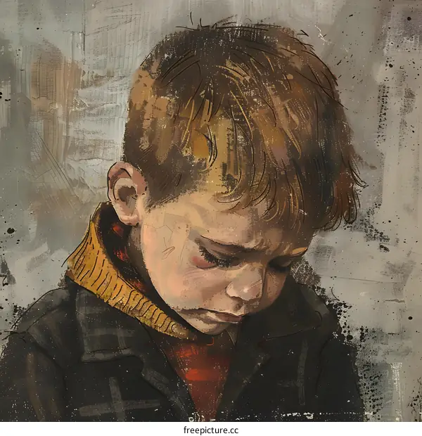 Portrait of a boy with a sad expression on his face