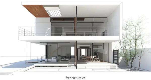 Modern Two Story Home Exterior Design Illustration