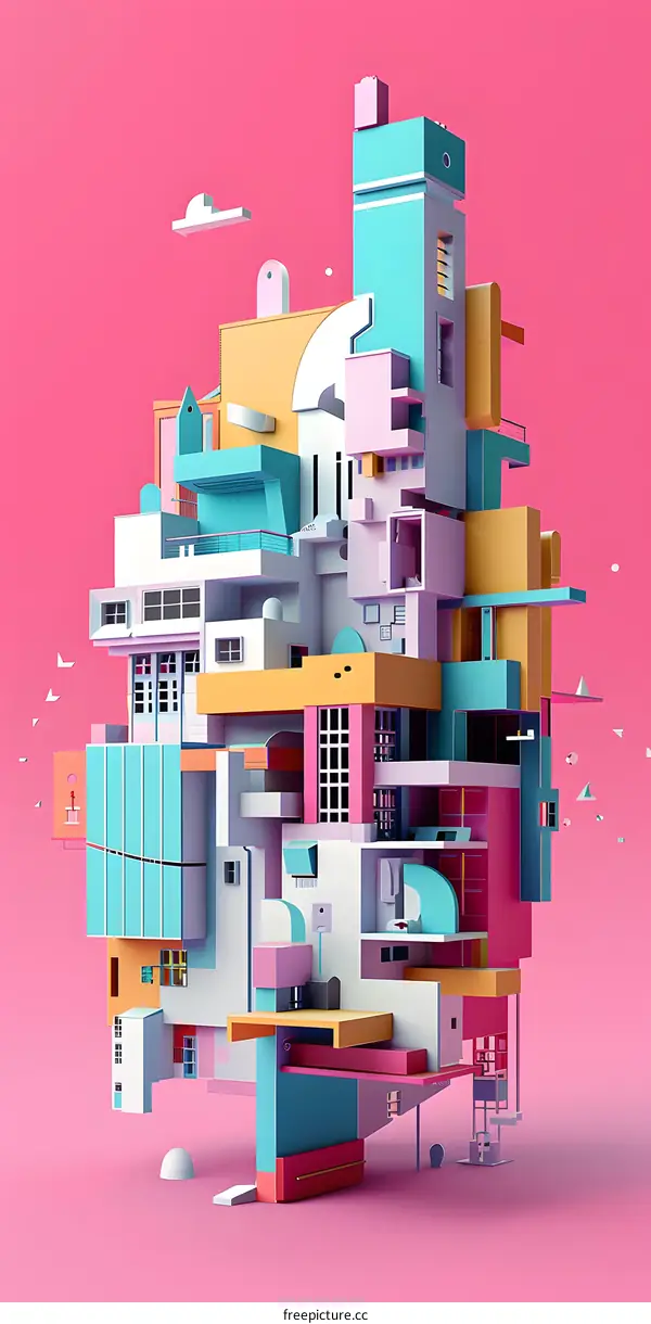 Abstract Colorful Cityscape with Geometric Buildings