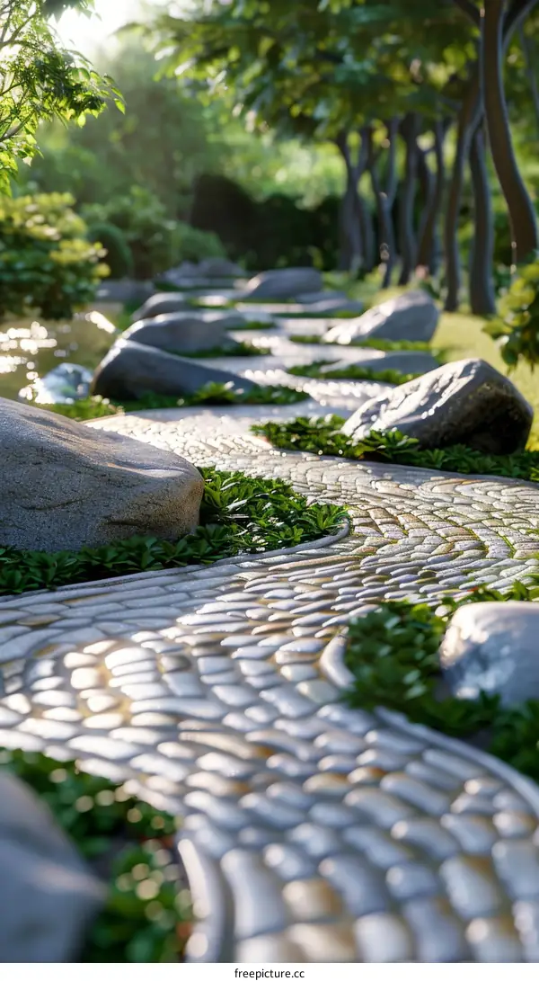 Stone Path in a Landscaped Garden