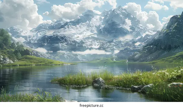 Serene Mountain Valley Landscape with Lake