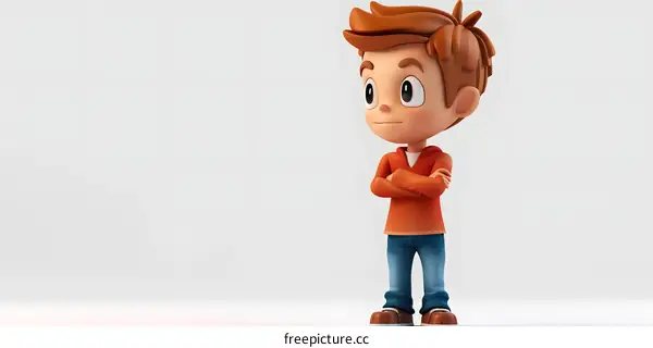 Cartoon Boy Character with Arms Crossed