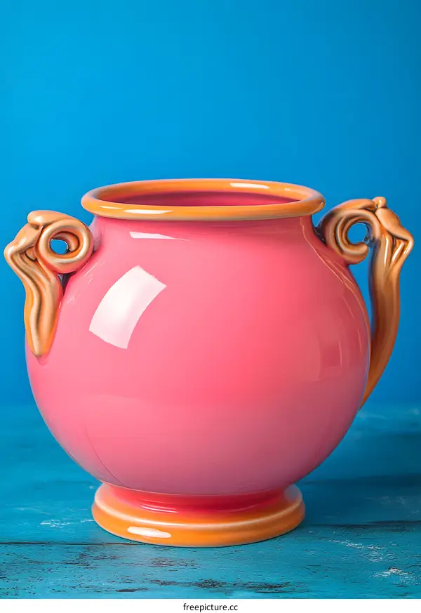 Pink Ceramic Pot with Gold Handles