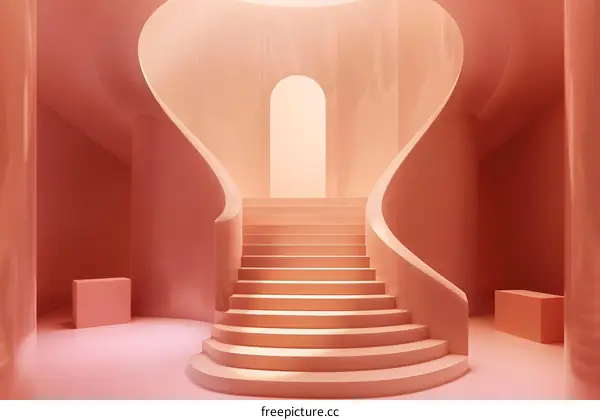 Abstract Pink Stairway Design with Arch