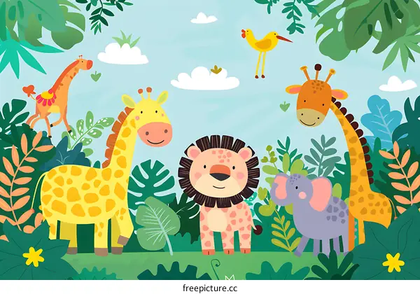 Cute Cartoon Jungle Animals Illustration