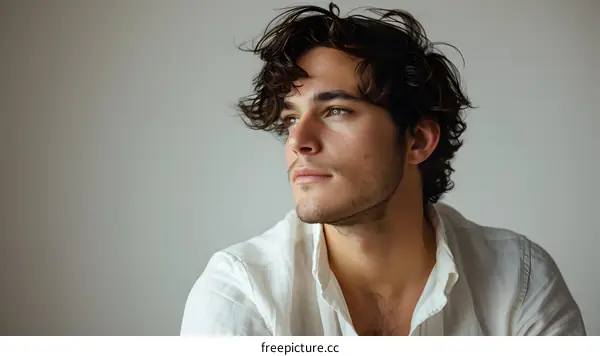 portrait of a young man with brown hair and green eyes