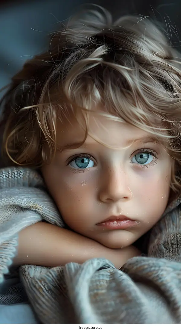 Portrait of a young boy with blond hair and blue eyes