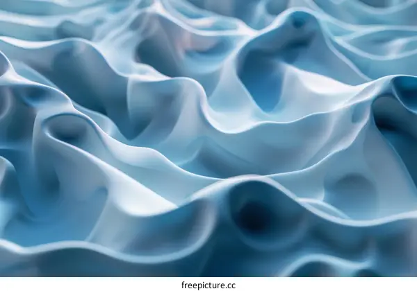 Abstract Blue Wavy Silk Surface with Soft Lighting