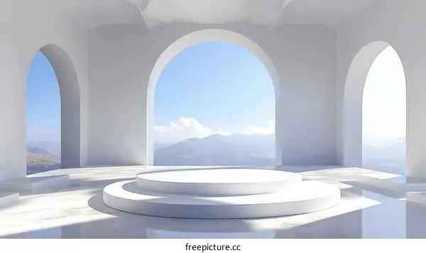 Minimalist White Architecture with Mountain View Podium