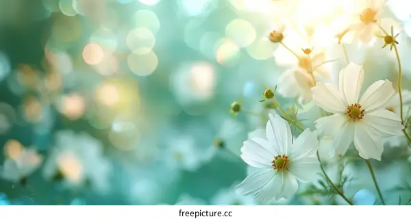 White Cosmos Flowers in a Field