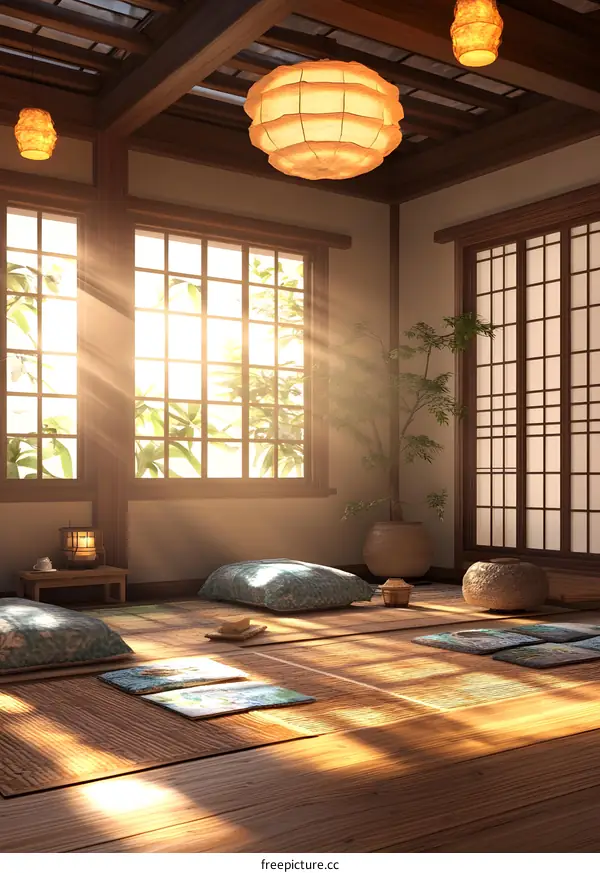 Japanese Style Room Interior Design With Tatami Mat Floor
