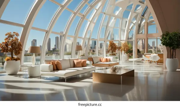 Modern luxury living room interior design with city view