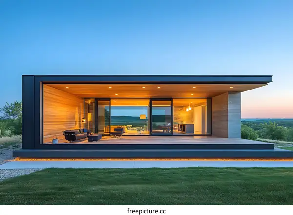 Modern House with Large Windows and a Patio