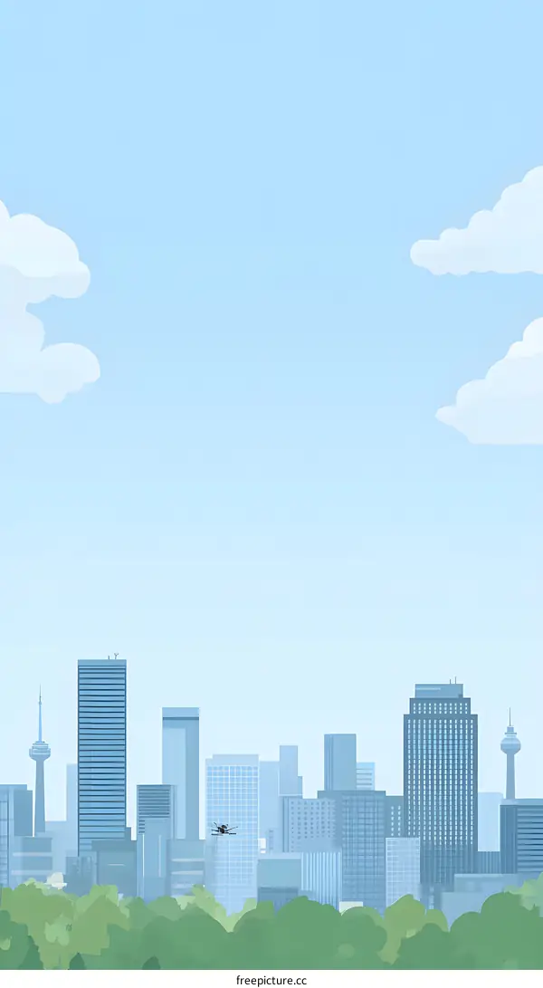 Skyline Cityscape with Drone and Clouds Illustration
