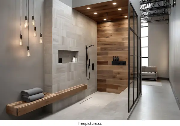 Modern Shower Room with Wooden Accents