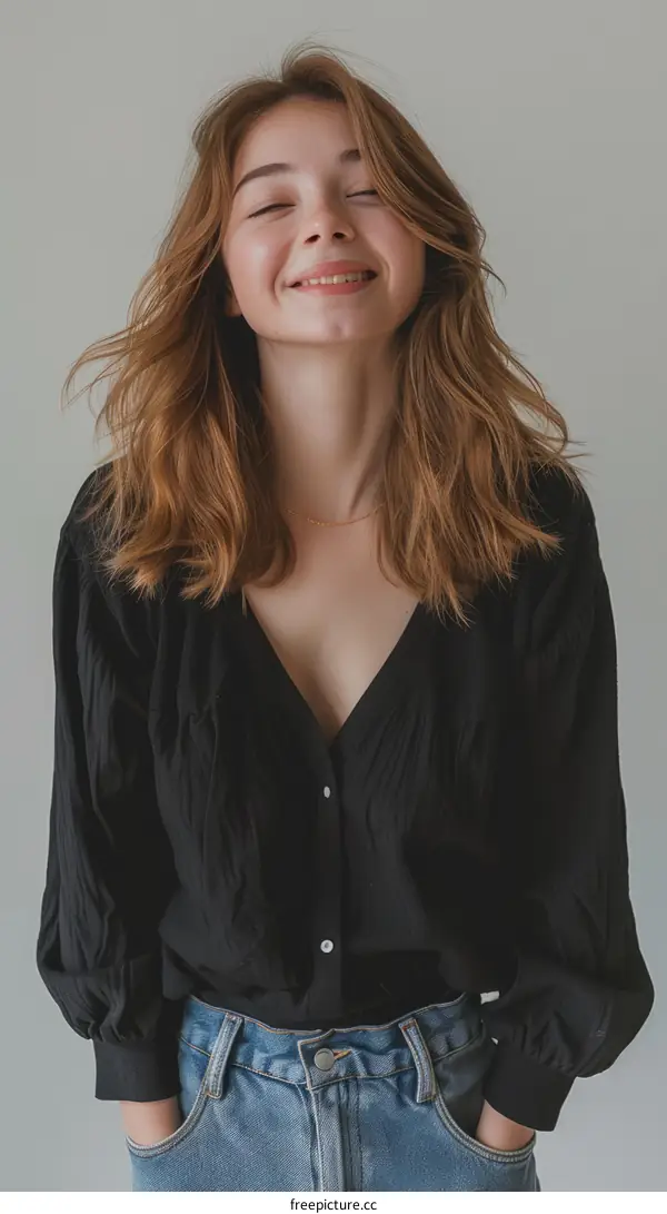 Young Woman with Eyes Closed and a Happy Expression