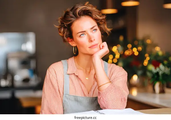 Thoughtful Woman in Cafe Setting