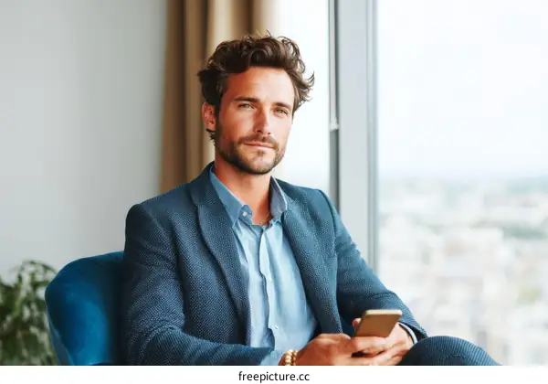 Businessman using smartphone in modern office