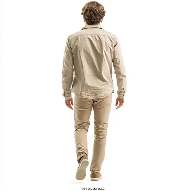Man Walking in Beige Shirt and Pants
