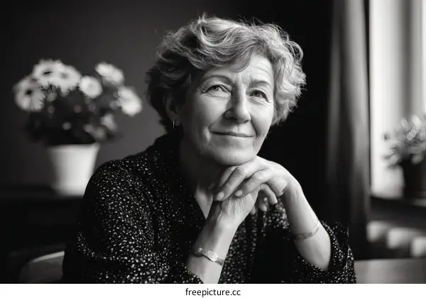 Portrait of a Senior Woman in Black and White