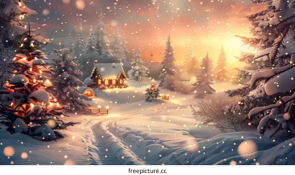 A Snowy Village at Christmas Time