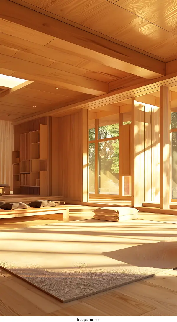 Wooden Floor and Ceiling Design in Minimalist Japanese Style