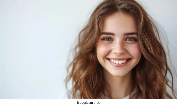 portrait of a young woman with long brown hair and green eyes
